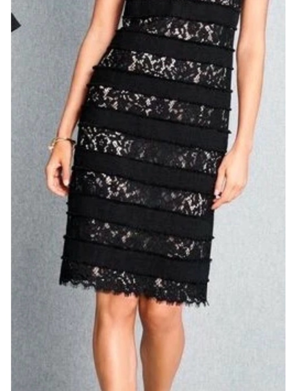 Talbots Black Lace & Tweed Cocktail Party Shift Dress 4P